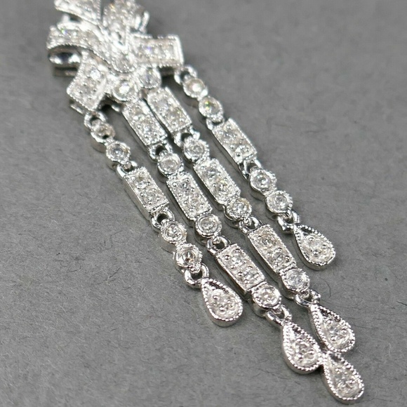 Fine Designer ADL 14k White Gold 1/4 tcw Art Deco Slide Necklace Pendant - Picture 5 of 9